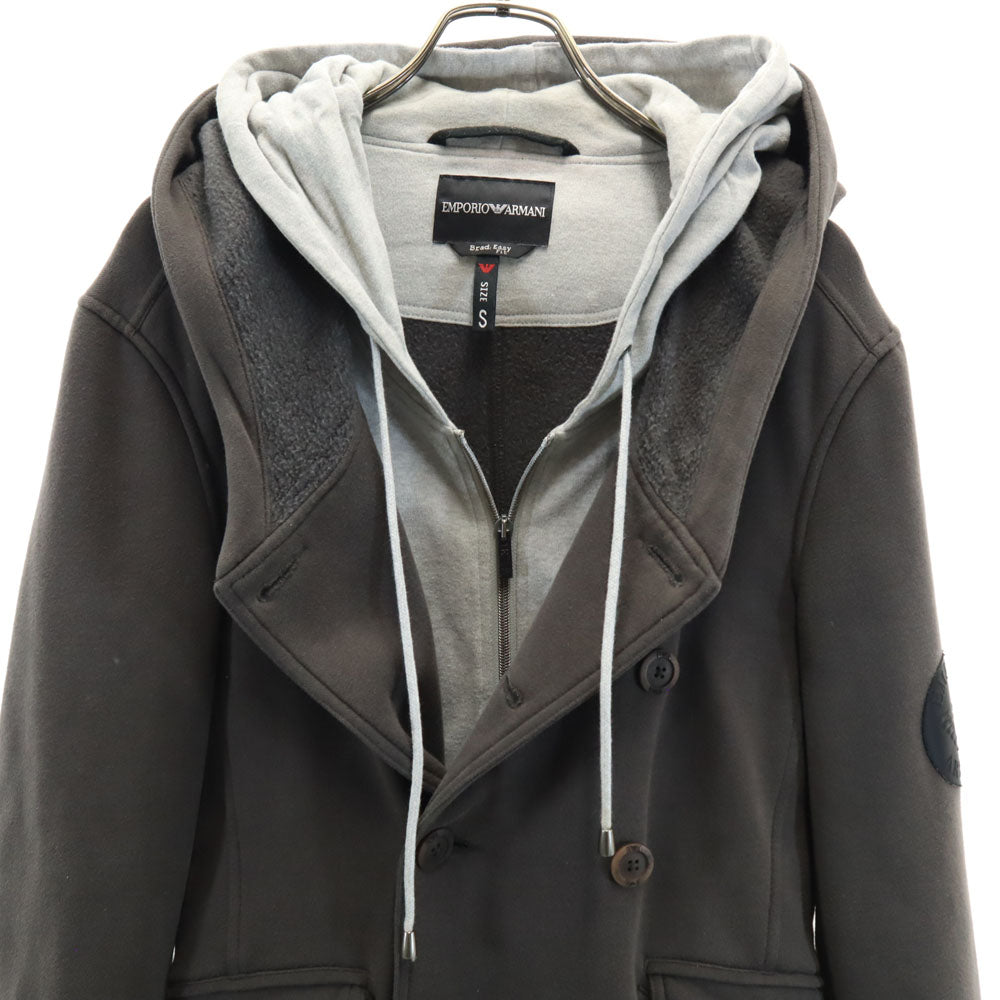 Emporio Armani エンポリオアルマーニ レイヤード フーデッド ピーコート S チャコールグレー 裏起毛 EASY FIT メンズ