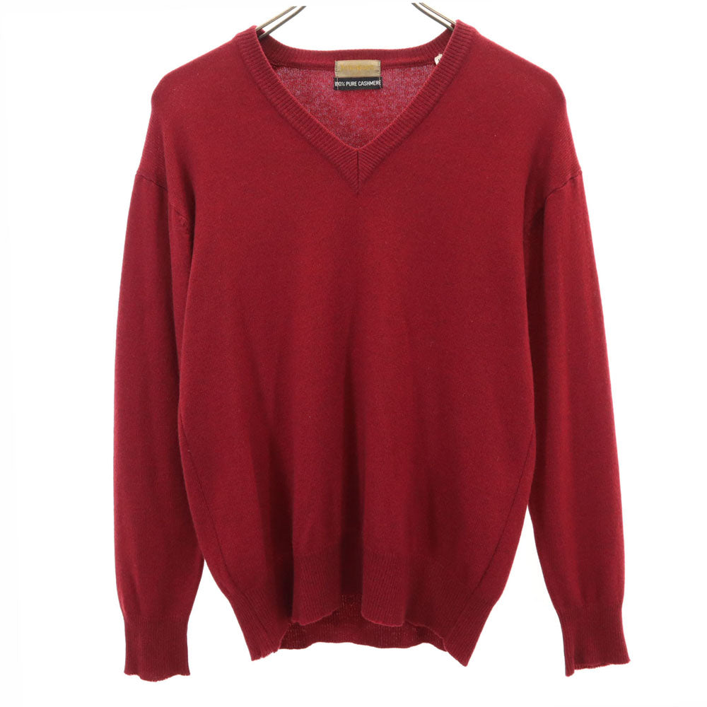 YVES SAINT LAURENT イヴサンローラン 90s カシミヤ100% オールド 長袖 Vネック セーター S ボルドー ニット メンズ