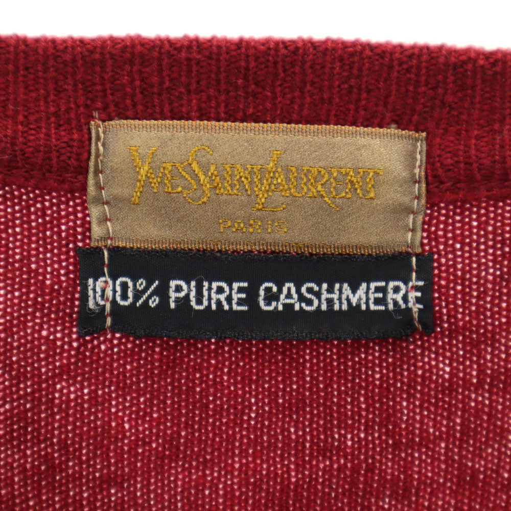 YVES SAINT LAURENT イヴサンローラン 90s カシミヤ100% オールド 長袖 Vネック セーター S ボルドー ニット メンズ