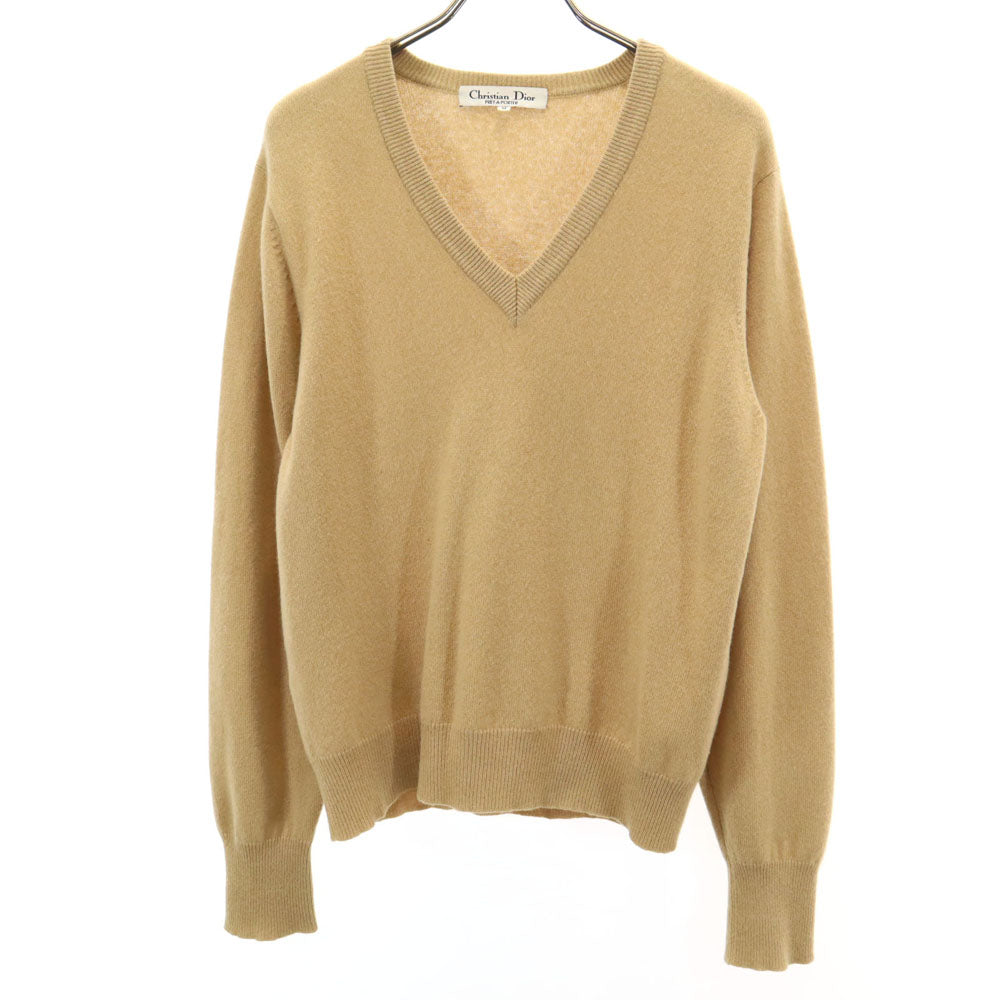 Christian Dior クリスチャンディオール 90s ウール オールド 長袖 Vネック セーター M ベージュ ニット レディース