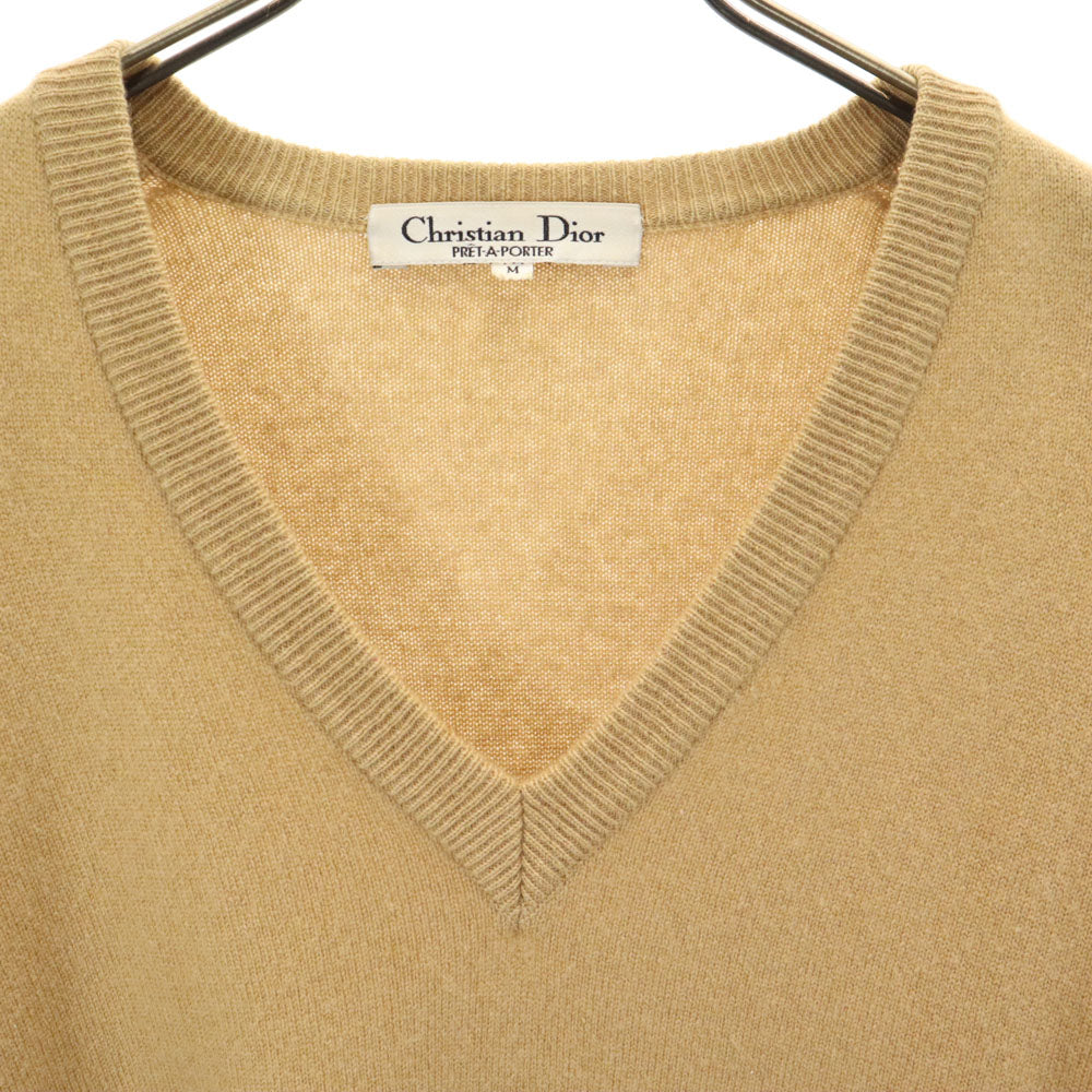 Christian Dior クリスチャンディオール 90s ウール オールド 長袖 Vネック セーター M ベージュ ニット レディース