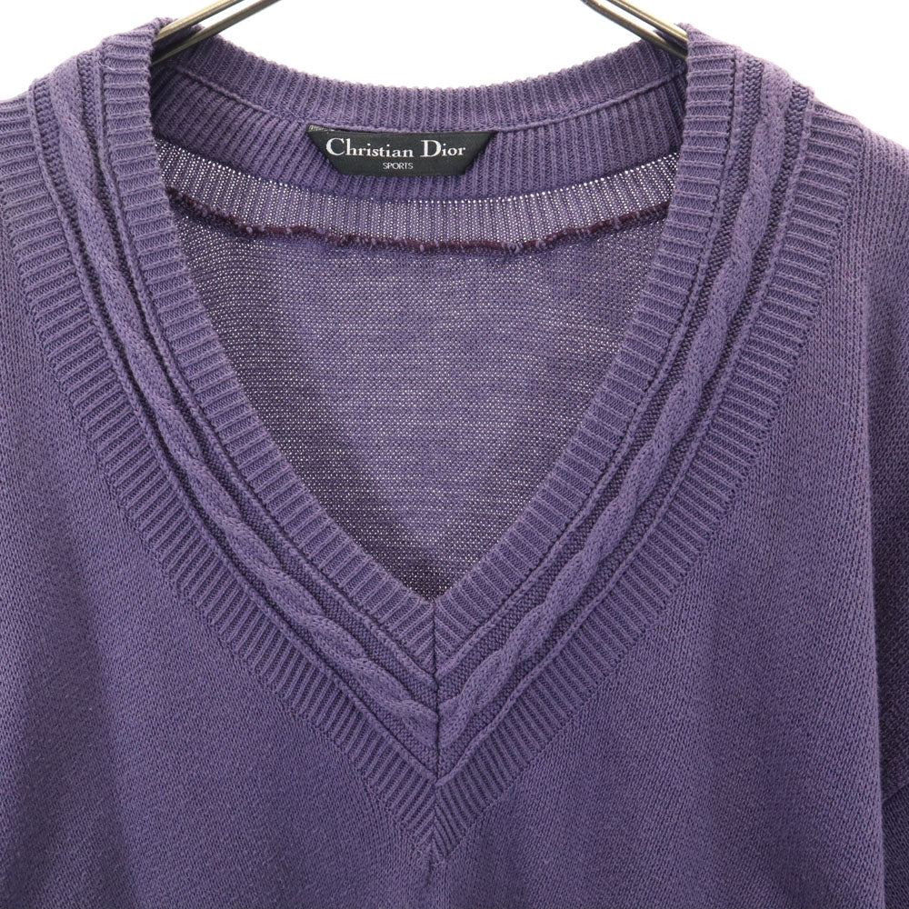 Christian Dior SPORTS クリスチャンディオールスポーツ 90s オールド コットンニット 長袖 Vネック セーター パープル ニット レディース