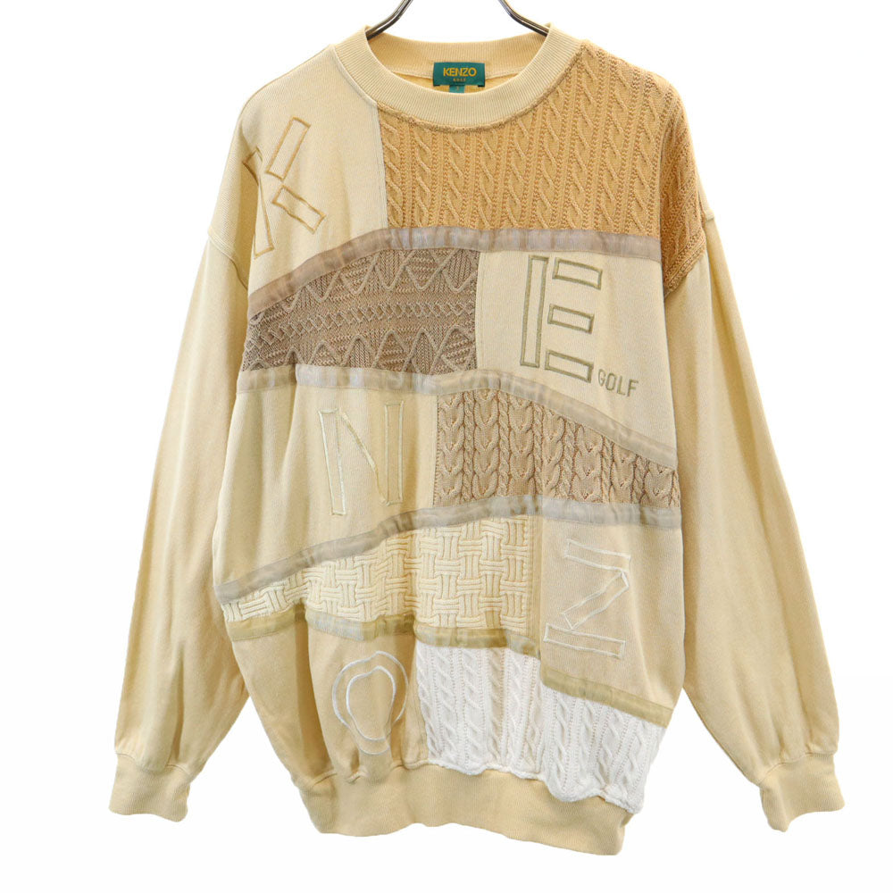 ケンゾーゴルフ 90s 日本製 オールド コットン 長袖 ニット切替 トレーナー 3 ベージュ KENZO GOLF メンズ