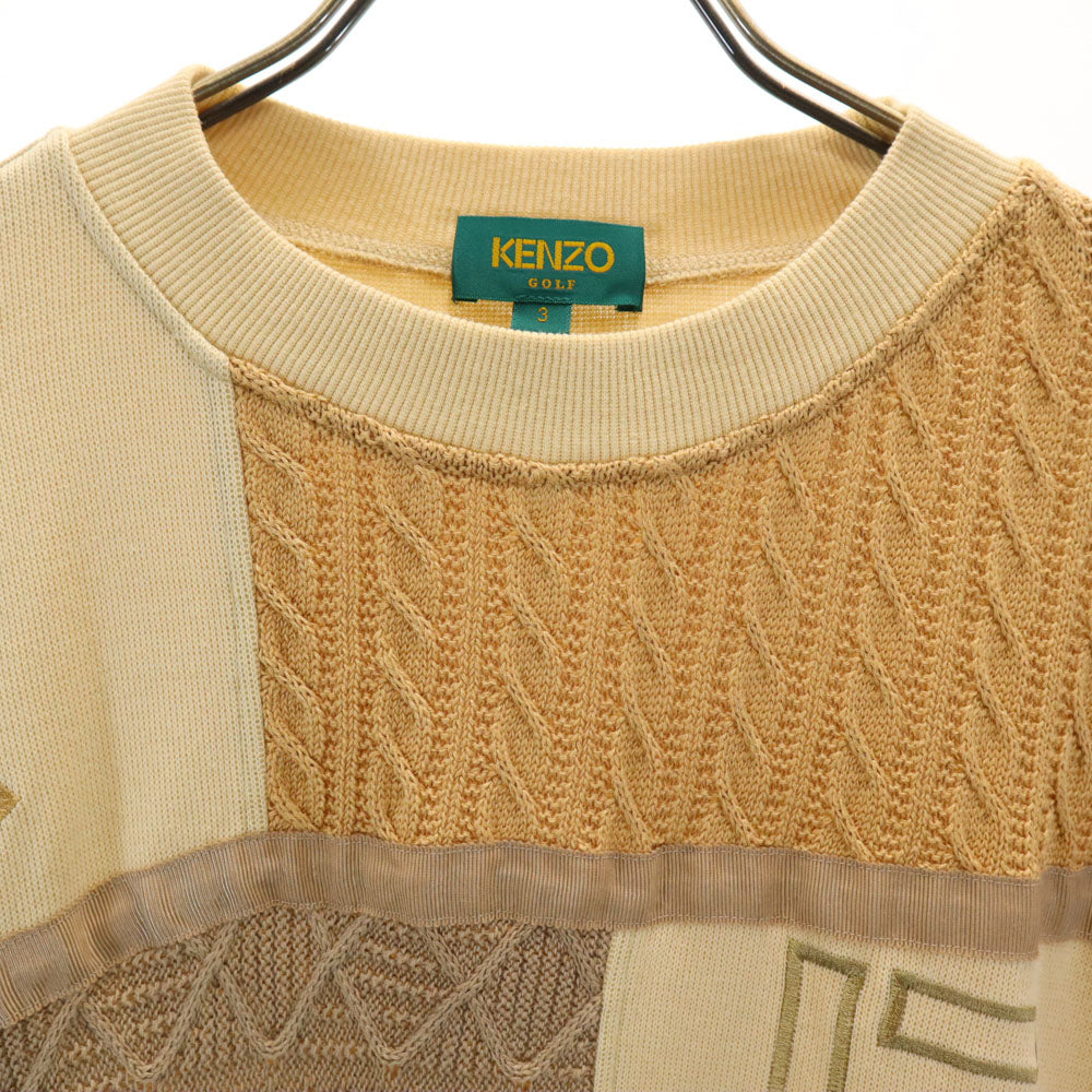 ケンゾーゴルフ 90s 日本製 オールド コットン 長袖 ニット切替 トレーナー 3 ベージュ KENZO GOLF メンズ