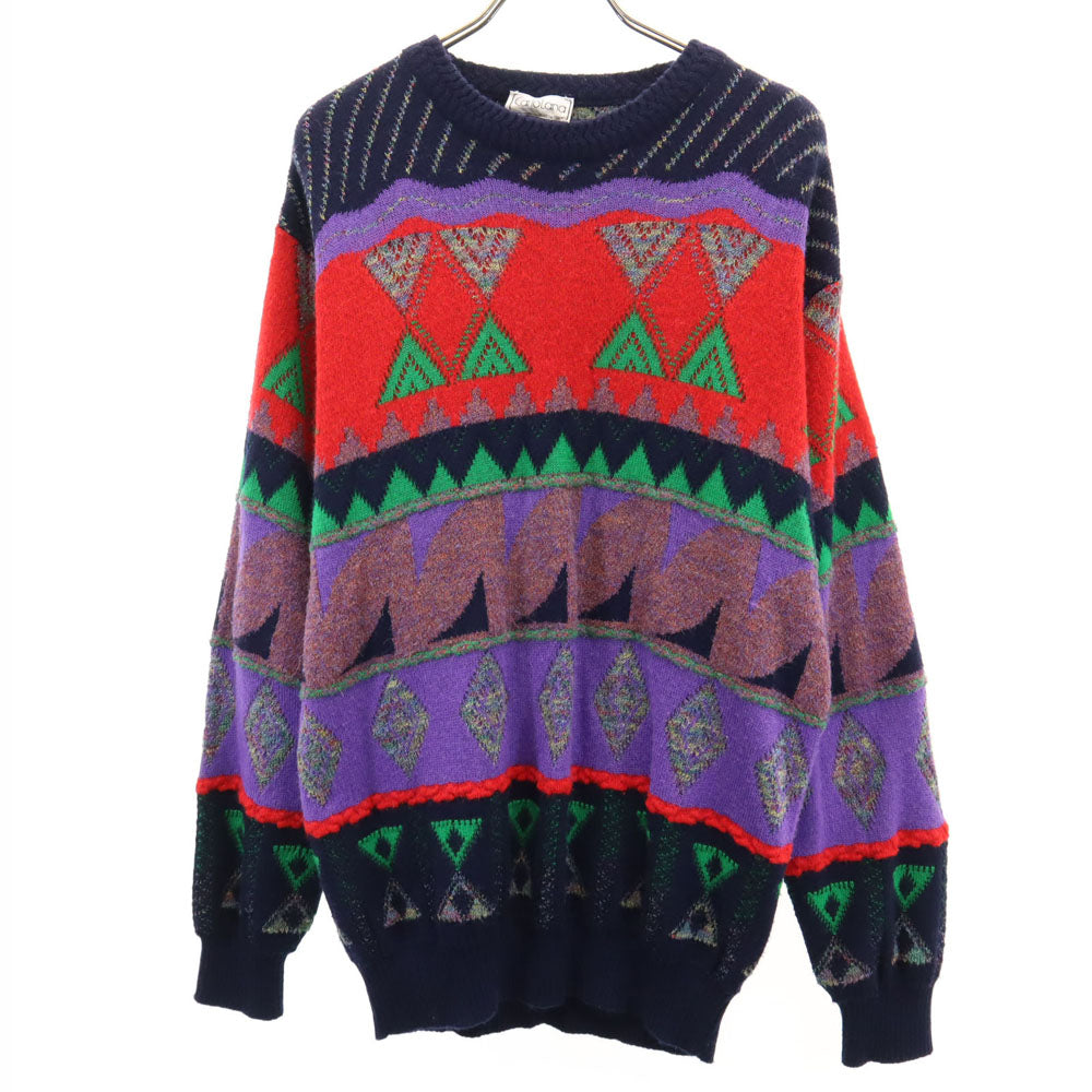 カルロルナ 80s 90s イタリア製 オールド 長袖 セーター 48 濃紺 他 ニット メンズ