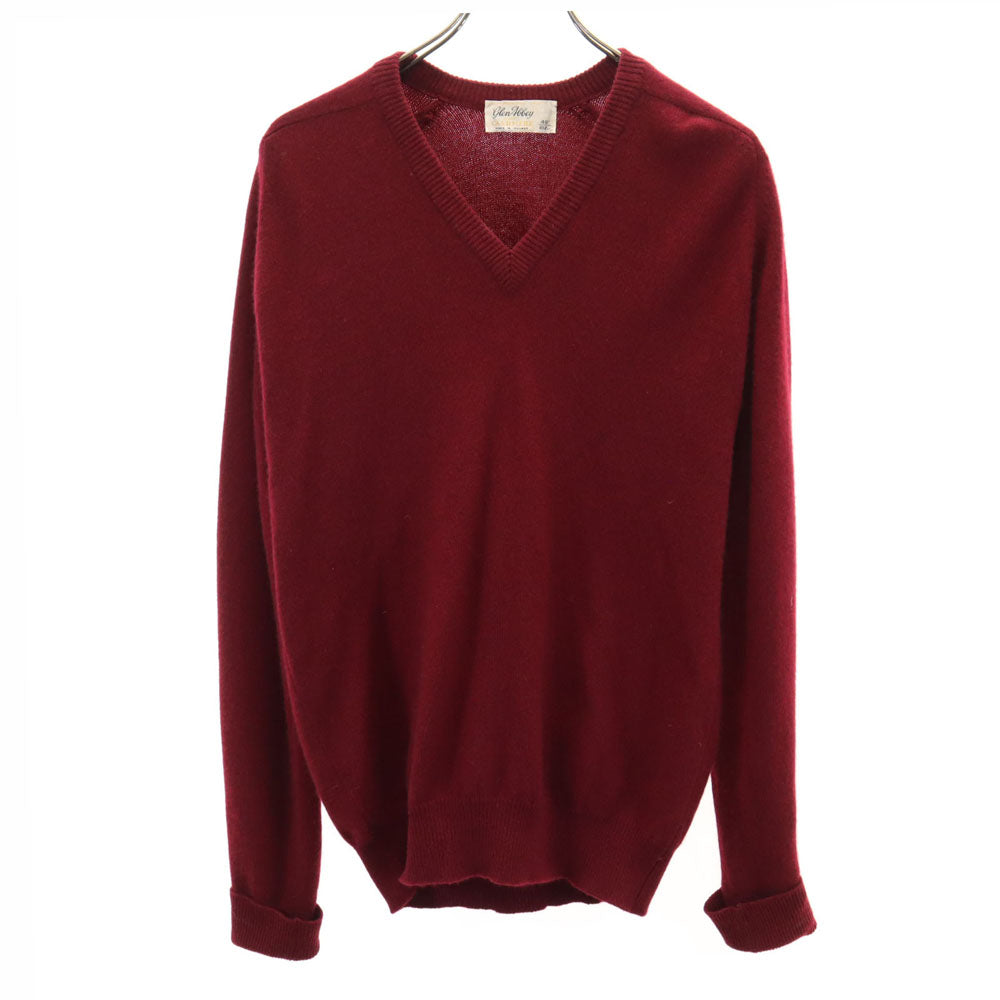 グレンアレイ 80s アイルランド製 カシミヤ100% ヴィンテージ 長袖 Vネック セーター 40 ボルドー Glen Alley ニット メンズ