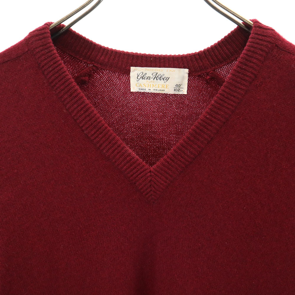 グレンアレイ 80s アイルランド製 カシミヤ100% ヴィンテージ 長袖 Vネック セーター 40 ボルドー Glen Alley ニット メンズ