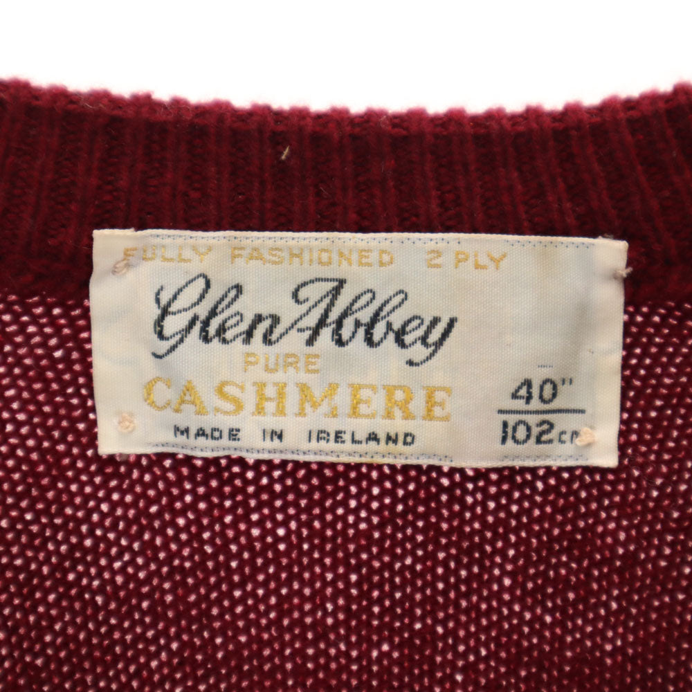 グレンアレイ 80s アイルランド製 カシミヤ100% ヴィンテージ 長袖 Vネック セーター 40 ボルドー Glen Alley ニット メンズ
