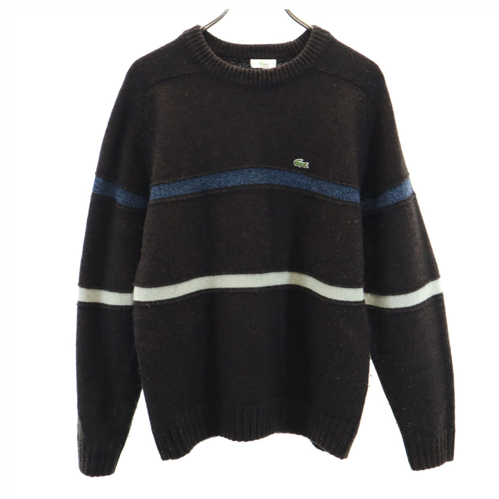 LACOSTE ラコステ 日本製 ウールブレンド ボーダー 長袖 セーター 3 ブラウン系 ニット メンズ