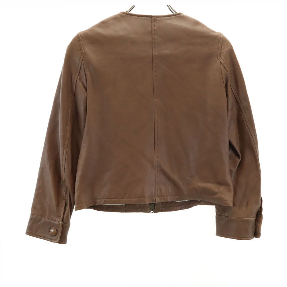 IENA イエナ シープスキン ノーカラー レザージャケット ブラウン レディース