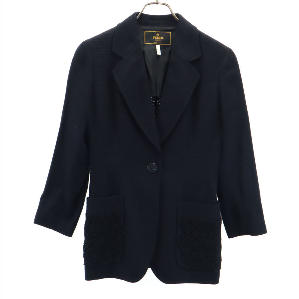FENDI フェンディ イタリア製 シルク ブレザー 40 ブラック テーラードジャケット アンコン レディース