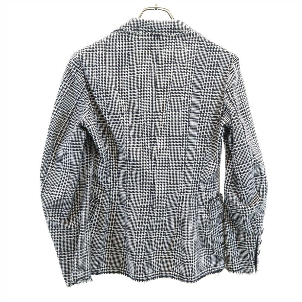 ジュンヤワタナベコムデギャルソン 2003年 日本製 ハウンドトゥース柄 カットオフ加工 ブレザー M ホワイト 他 JUNYA WATANABE COMME des GARCONS テーラードジャケット アンコン 千鳥格子 レディース
