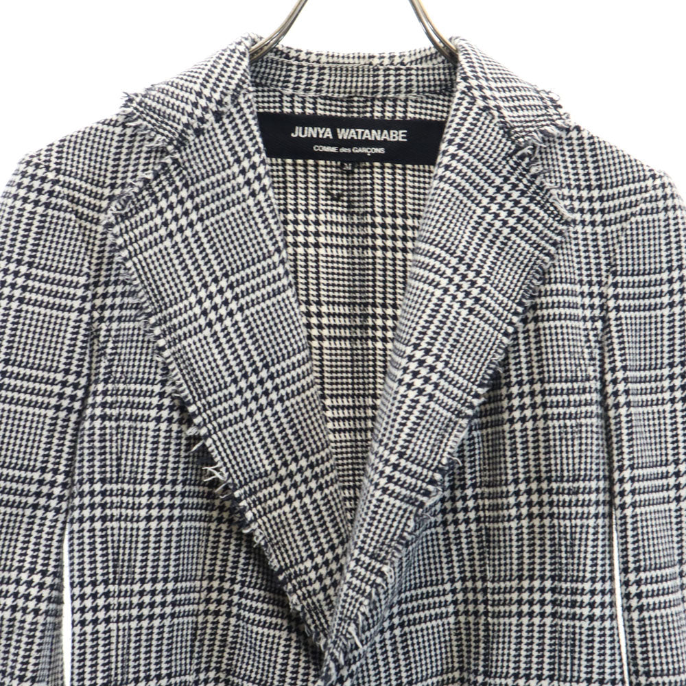 ジュンヤワタナベコムデギャルソン 2003年 日本製 ハウンドトゥース柄 カットオフ加工 ブレザー M ホワイト 他 JUNYA WATANABE COMME des GARCONS テーラードジャケット アンコン 千鳥格子 レディース