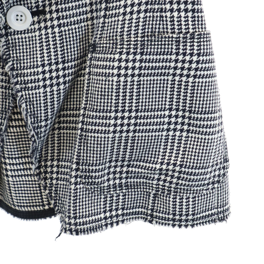 ジュンヤワタナベコムデギャルソン 2003年 日本製 ハウンドトゥース柄 カットオフ加工 ブレザー M ホワイト 他 JUNYA WATANABE COMME des GARCONS テーラードジャケット アンコン 千鳥格子 レディース