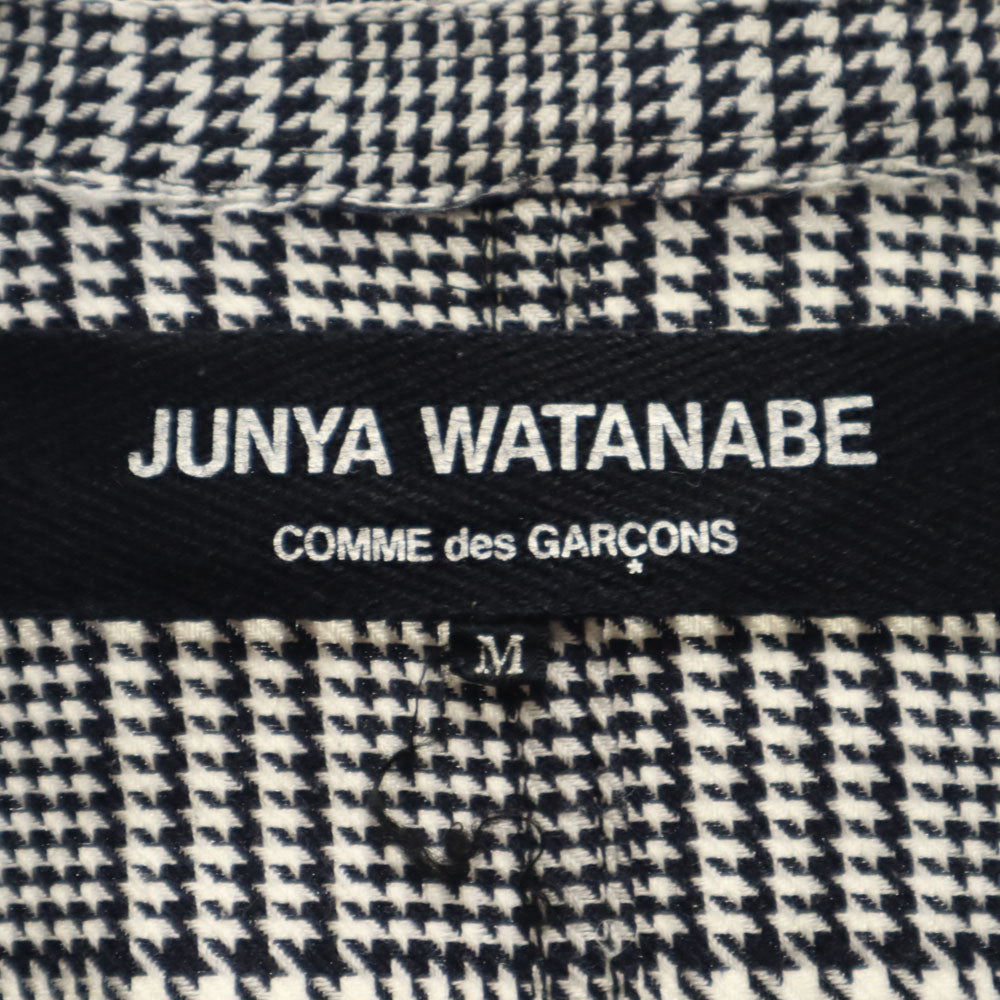 ジュンヤワタナベコムデギャルソン 2003年 日本製 ハウンドトゥース柄 カットオフ加工 ブレザー M ホワイト 他 JUNYA WATANABE COMME des GARCONS テーラードジャケット アンコン 千鳥格子 レディース
