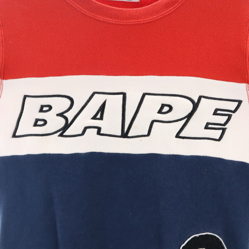 アベイシングエイプ 長袖 スウェット トレーナー XS 赤×白×ネイビー A BATHING APE 裏起毛 メンズ