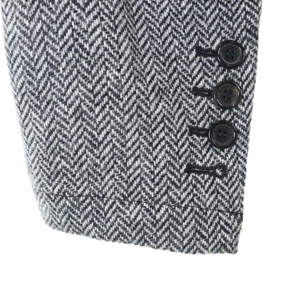 ディースクエアード イタリア製 ヘリンボーン ツイード テーラードジャケット 44 ブラック 他 DSQUARED2 ブレザー エルボーパッチ メンズ