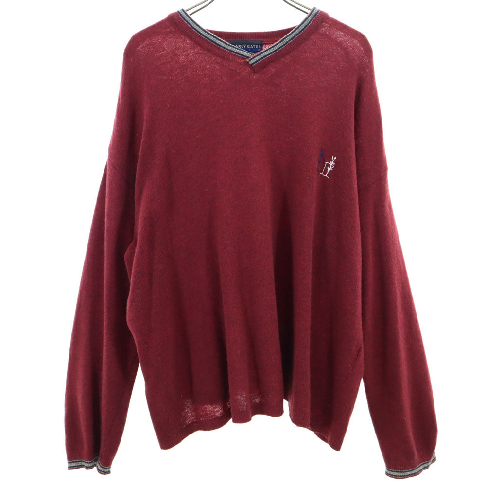 PEARLY GATES パーリーゲイツ イタリア製 ゴルフ 長袖 Vネック セーター 2 ボルドー GOLF ニット レディース