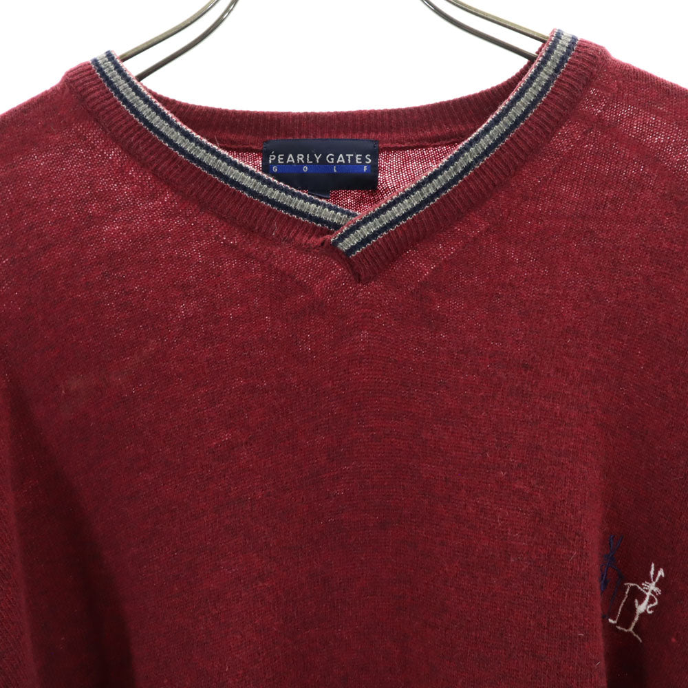 PEARLY GATES パーリーゲイツ イタリア製 ゴルフ 長袖 Vネック セーター 2 ボルドー GOLF ニット レディース