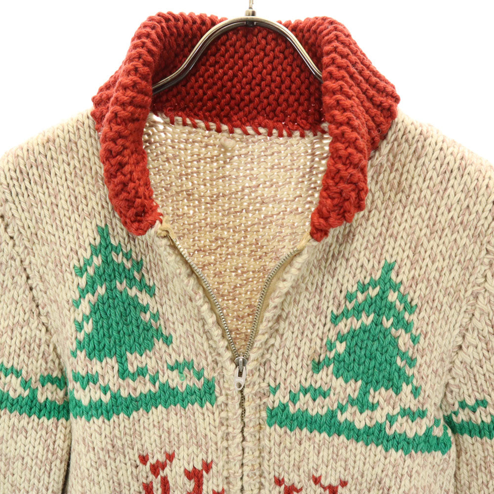 ヴィンテージ 50s 60s ライトニングジップ トナカイ柄 カウチンジャケット ベージュ VINTAGE ニット メンズ