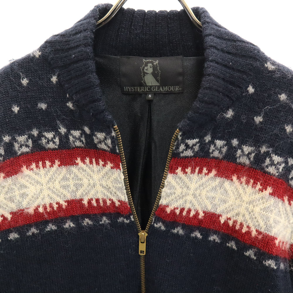 HYSTERIC GLAMOUR ヒステリックグラマー ノルディック柄 ニットジャケット S ネイビー ブルゾン メンズ