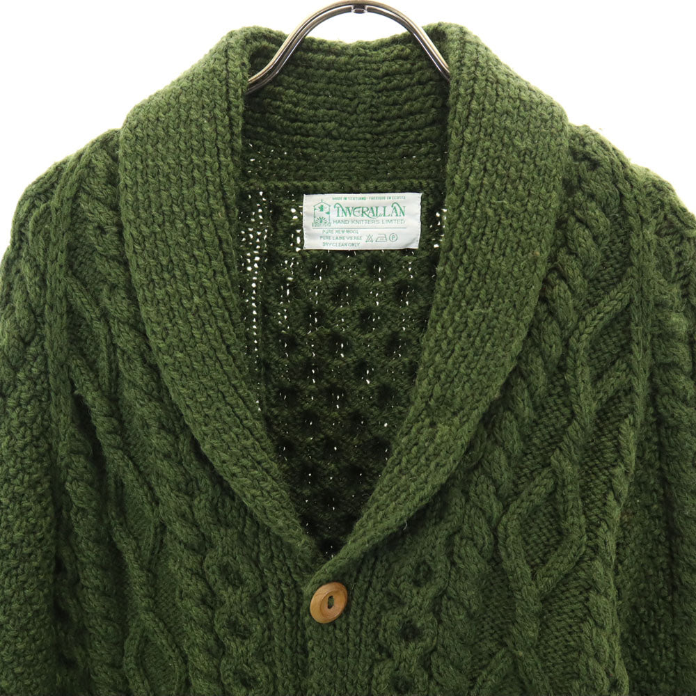 インバーアラン スコットランド製 長袖 ショールカラー ニットカーディガン グリーン INVERALLAN メンズ