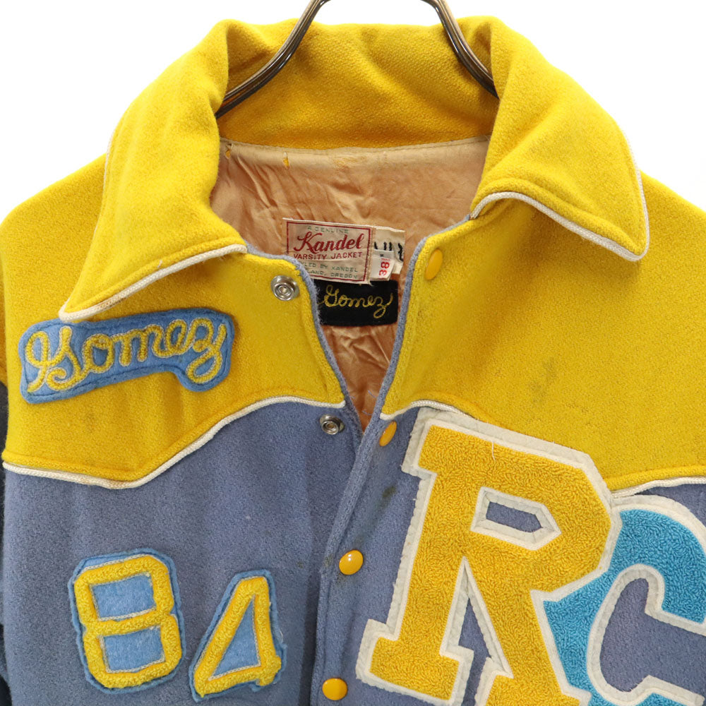 カンデル 80s ヴィンテージ レタードワッペン バーシティ ジャケット 38 グレー スタジャン メンズ