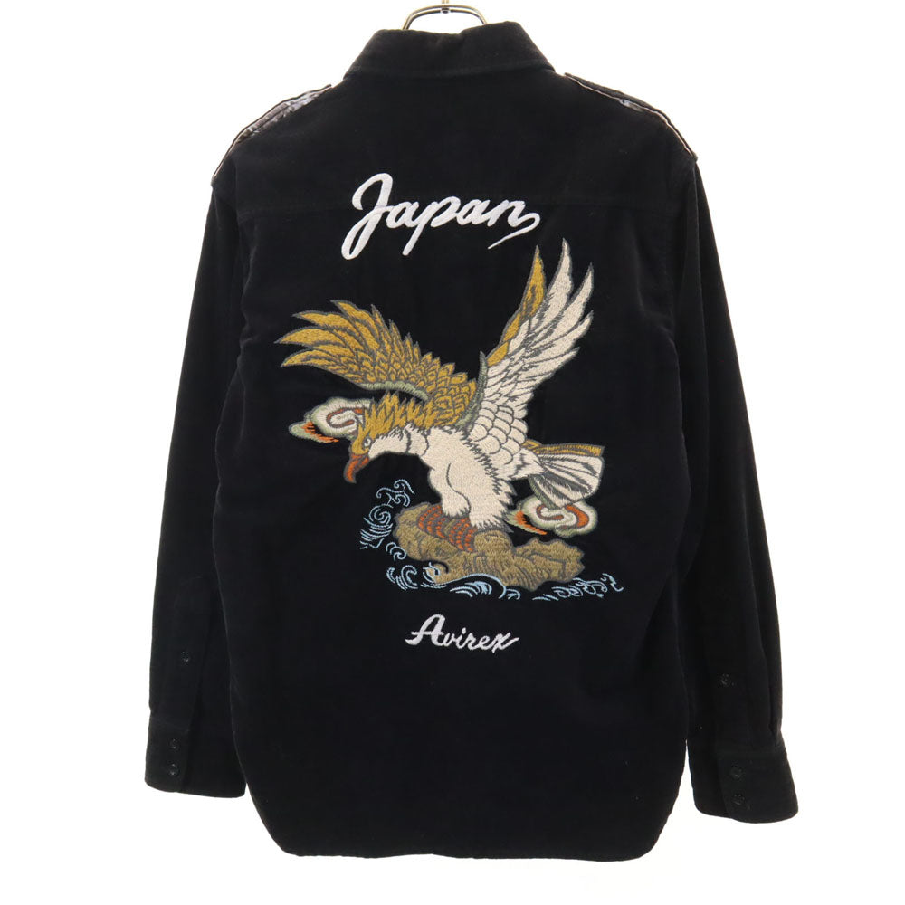 AVIREX アヴィレックス バック刺繍 長袖 コーデュロイシャツ M ブラック メンズ