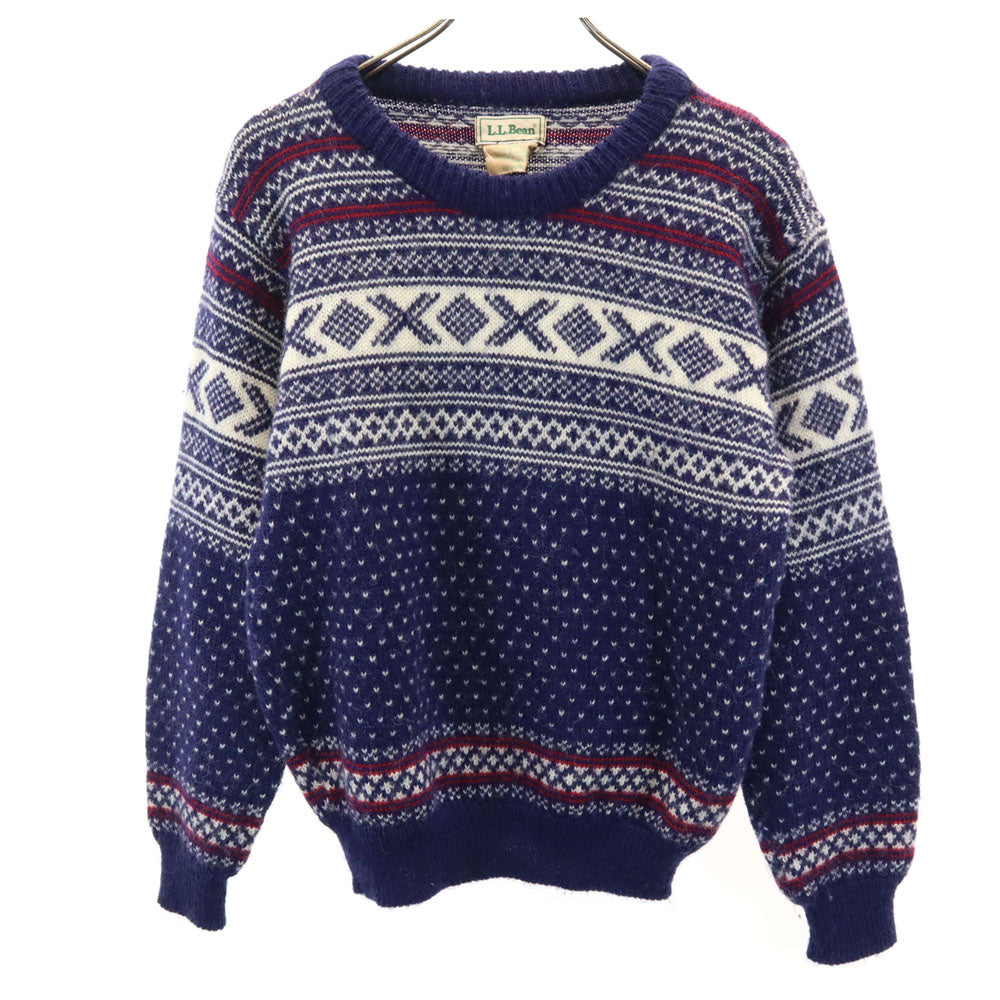 L.L.Bean エルエルビーン 80s ノルウェー製 ヴィンテージ フェアアイル柄 長袖 セーター M ネイビー ニット レディース