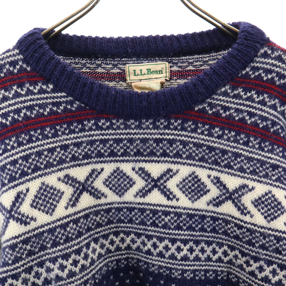 L.L.Bean エルエルビーン 80s ノルウェー製 ヴィンテージ フェアアイル柄 長袖 セーター M ネイビー ニット レディース
