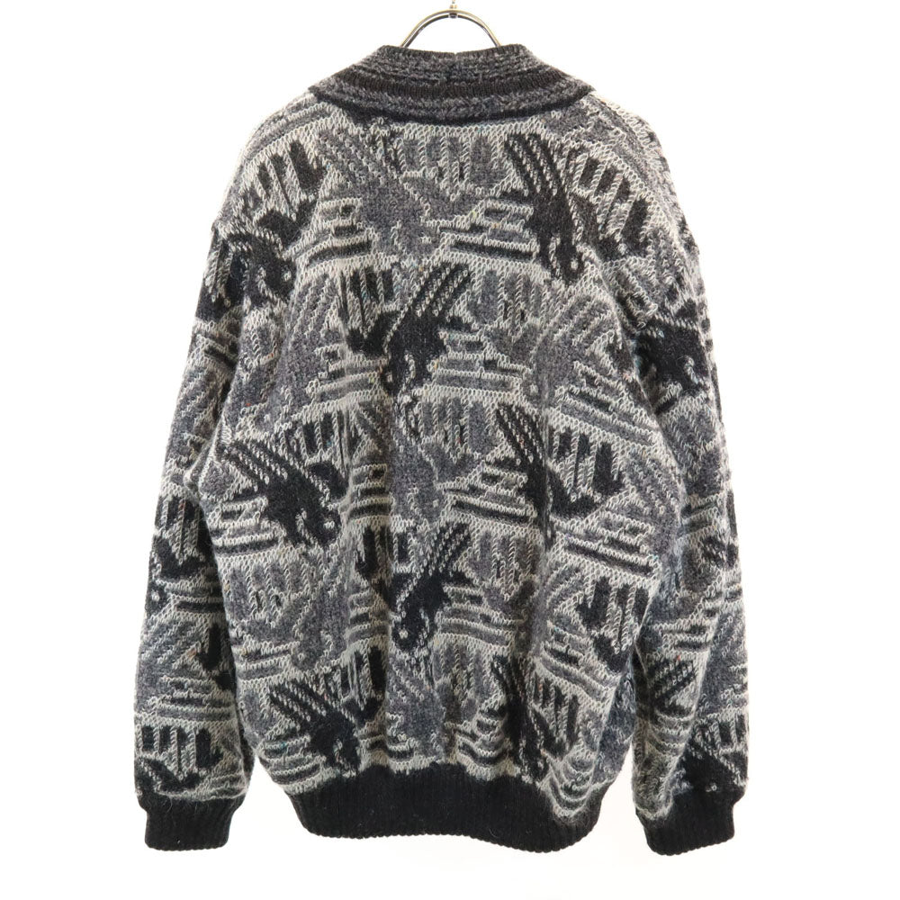 ジバンシイ ジェントルマン 80s 90s イタリア製 アルパカブレンド オールド 総柄 長袖 Vネック ニットカーディガン 46 グレー メンズ