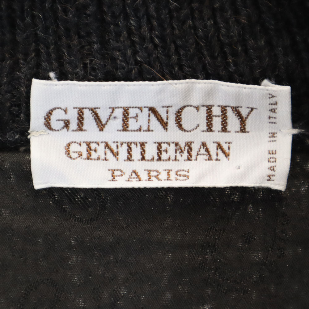 ジバンシイ ジェントルマン 80s 90s イタリア製 アルパカブレンド オールド 総柄 長袖 Vネック ニットカーディガン 46 グレー メンズ