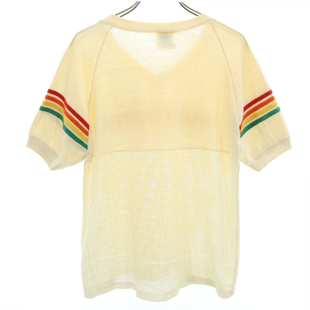 FSSC SPORTS WEAR 80s 90s USA製 オールド メッシュ切り替 半袖 Vネック Tシャツ S アイボリー FSSC SPORTS WEAR レディース