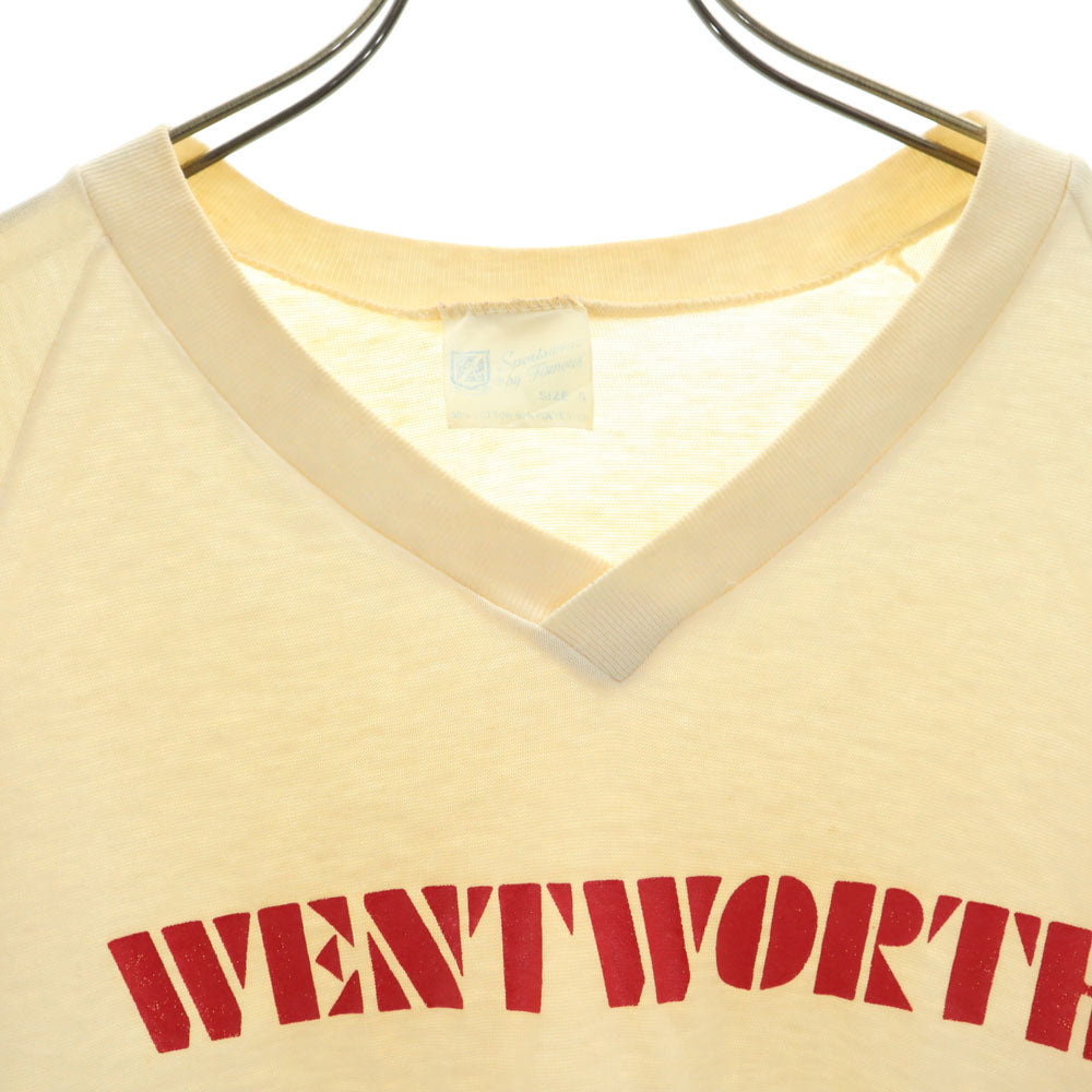 FSSC SPORTS WEAR 80s 90s USA製 オールド メッシュ切り替 半袖 Vネック Tシャツ S アイボリー FSSC SPORTS WEAR レディース