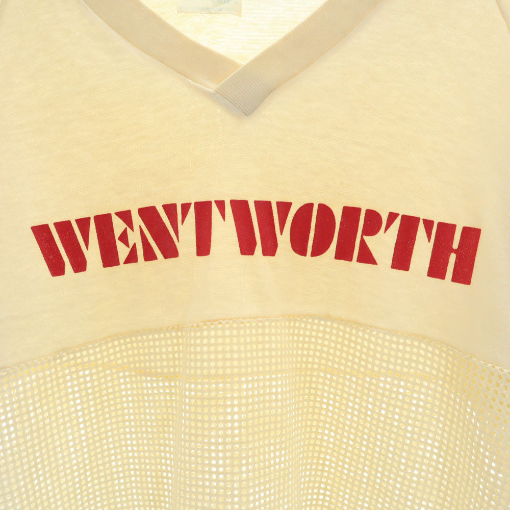 FSSC SPORTS WEAR 80s 90s USA製 オールド メッシュ切り替 半袖 Vネック Tシャツ S アイボリー FSSC SPORTS WEAR レディース