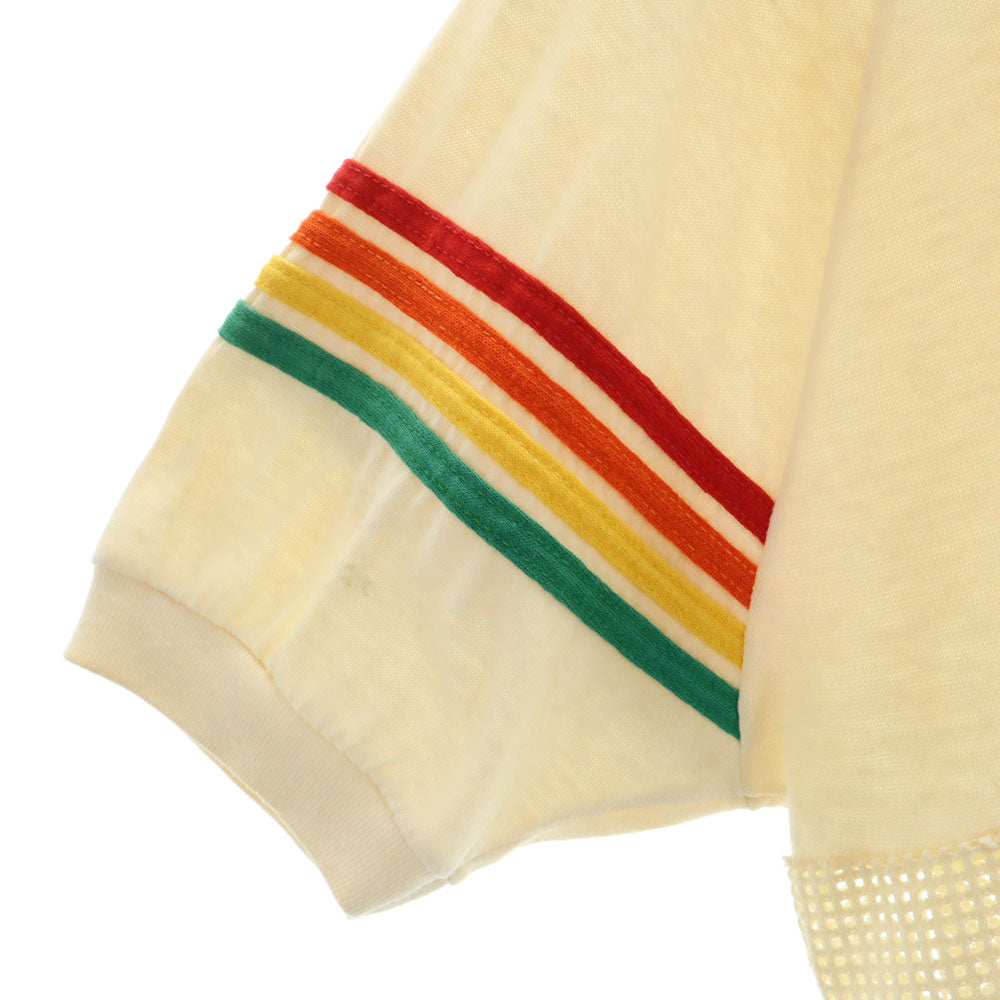 FSSC SPORTS WEAR 80s 90s USA製 オールド メッシュ切り替 半袖 Vネック Tシャツ S アイボリー FSSC SPORTS WEAR レディース