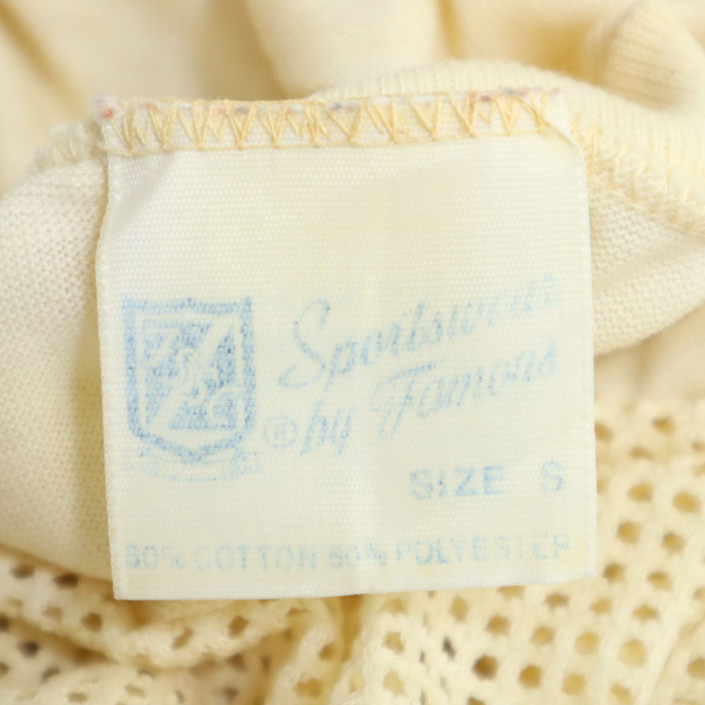 FSSC SPORTS WEAR 80s 90s USA製 オールド メッシュ切り替 半袖 Vネック Tシャツ S アイボリー FSSC SPORTS WEAR レディース