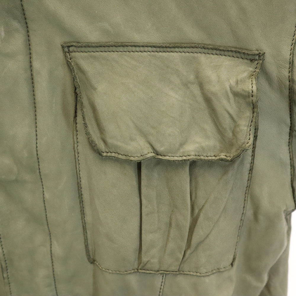 シシ 日本製 牛革 レザージャケット S カーキ Sisii メンズ