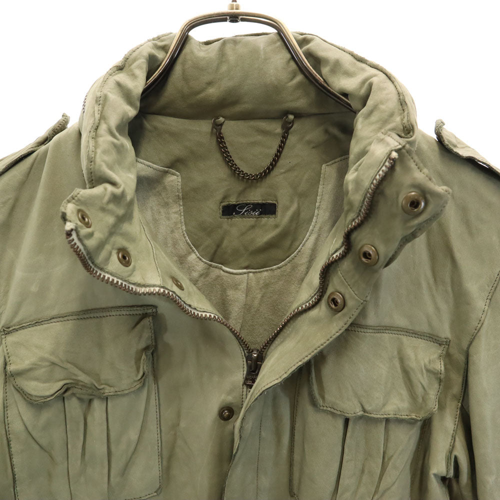 シシ 日本製 牛革 レザージャケット S カーキ Sisii メンズ