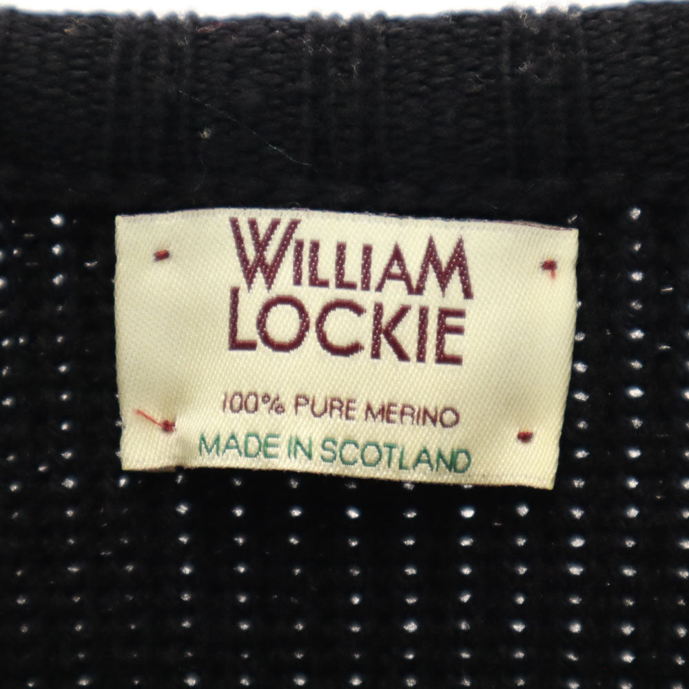 WILLIAM LOCKIE ウィリアムロッキー スコットランド製 ウール オールド 長袖 エルボーパッチ セーター 36 ブラック ニット メンズ