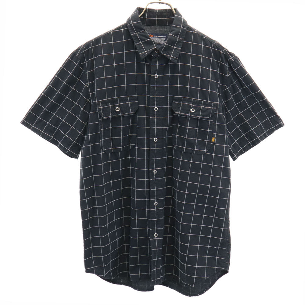 アルファ ウィンドウペン チェック柄 半袖 ワークシャツ L チャコールブラック ALPHA メンズ