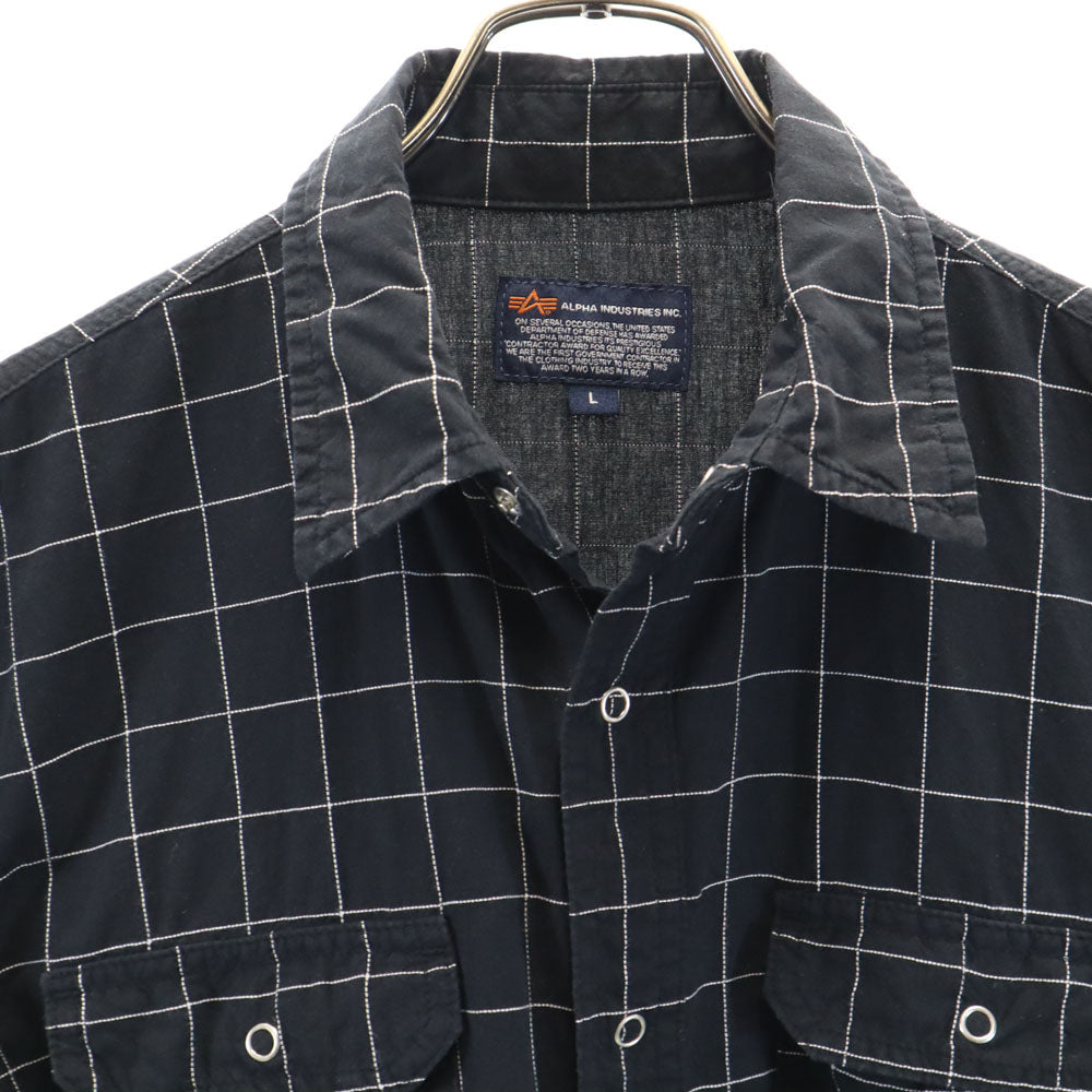 アルファ ウィンドウペン チェック柄 半袖 ワークシャツ L チャコールブラック ALPHA メンズ