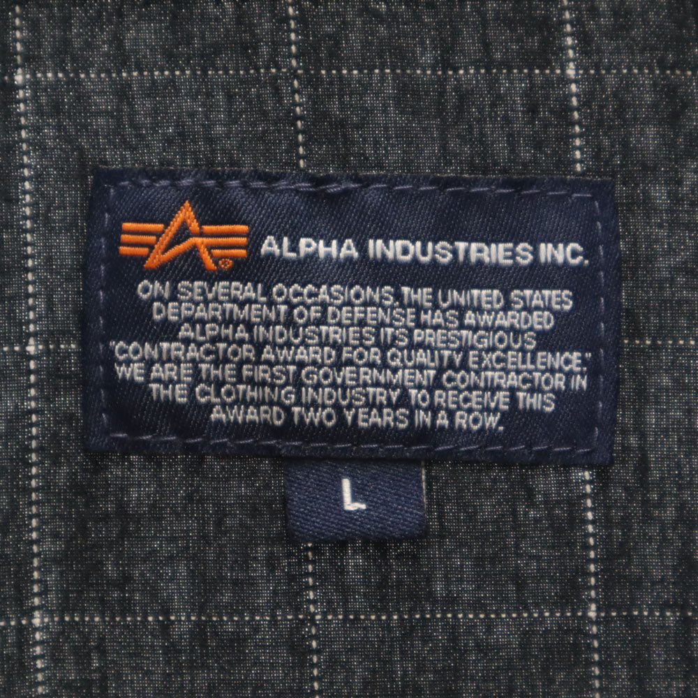 アルファ ウィンドウペン チェック柄 半袖 ワークシャツ L チャコールブラック ALPHA メンズ