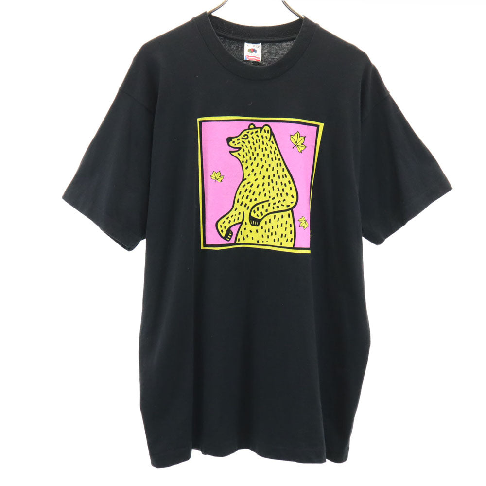 FRUIT OF THE LOOM フルーツオブザルーム 90s USA製 オールド アートT ベア プリント 半袖 Tシャツ XL ブラック クマ シングルステッチ メンズ