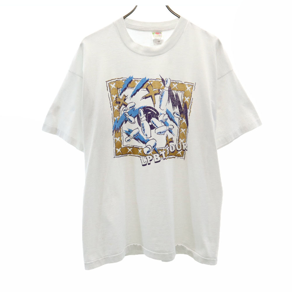 フルーツオブザルーム USA製 オールド ボウリング プリント 半袖 Tシャツ XL ホワイト FRUIT OF THE LOOM シングルステッチ メンズ