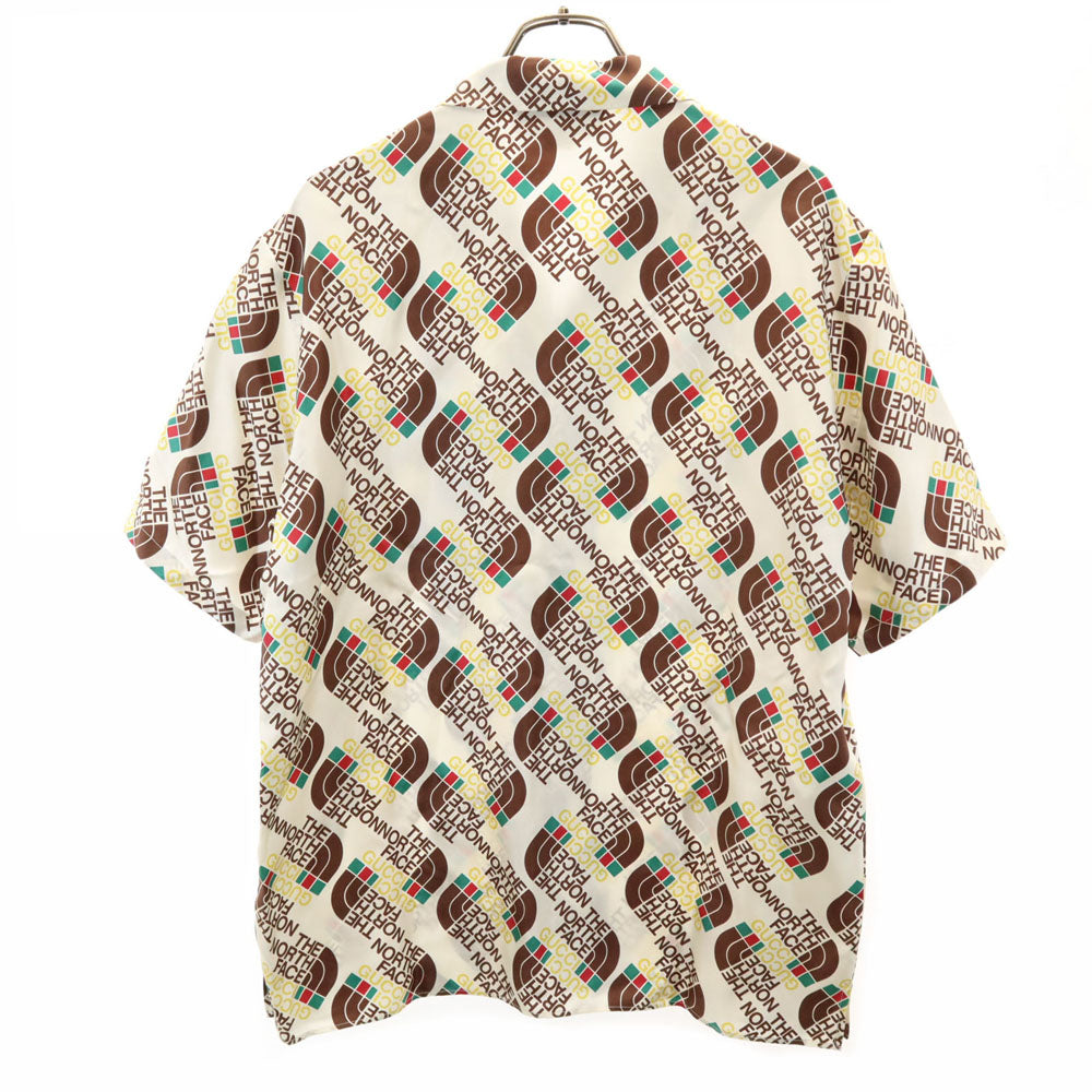 未使用 GUCCI グッチ イタリア製 ノースフェイス コラボ シルク 総ロゴ 半袖 シャツ 46 アイボリー系 x THE NORTH FACE 箱付き メンズ
