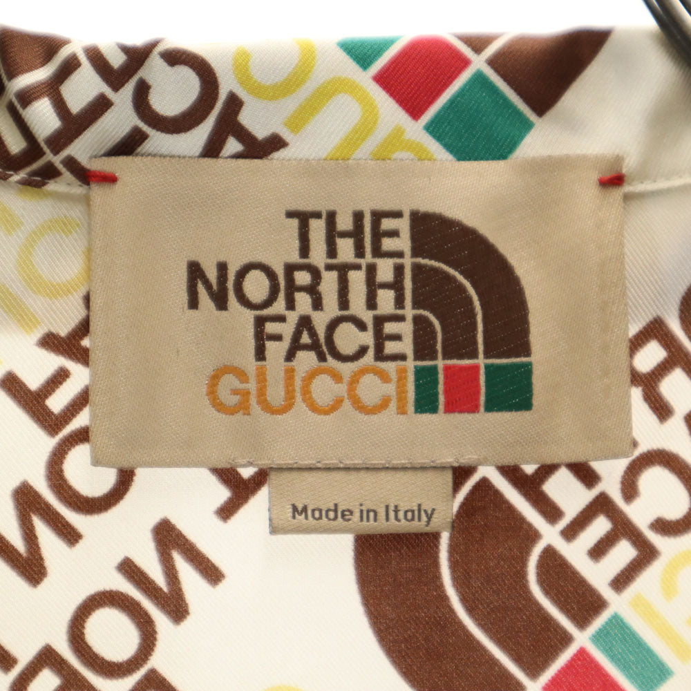 未使用 GUCCI グッチ イタリア製 ノースフェイス コラボ シルク 総ロゴ 半袖 シャツ 46 アイボリー系 x THE NORTH FACE 箱付き メンズ