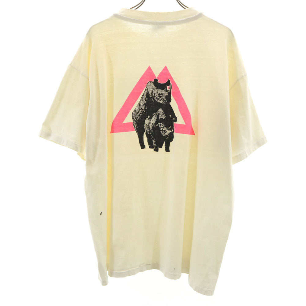 Hanes ヘインズ 80s 90s オールド バックプリント 半袖 シングルステッチ Tシャツ XL アイボリー系 BEETY-T アニマル サイ メンズ