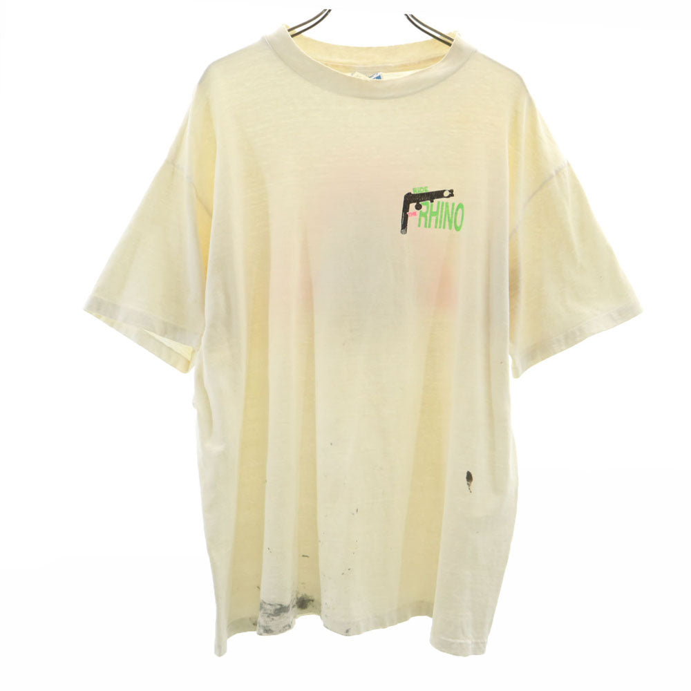 Hanes ヘインズ 80s 90s オールド バックプリント 半袖 シングルステッチ Tシャツ XL アイボリー系 BEETY-T アニマル サイ メンズ