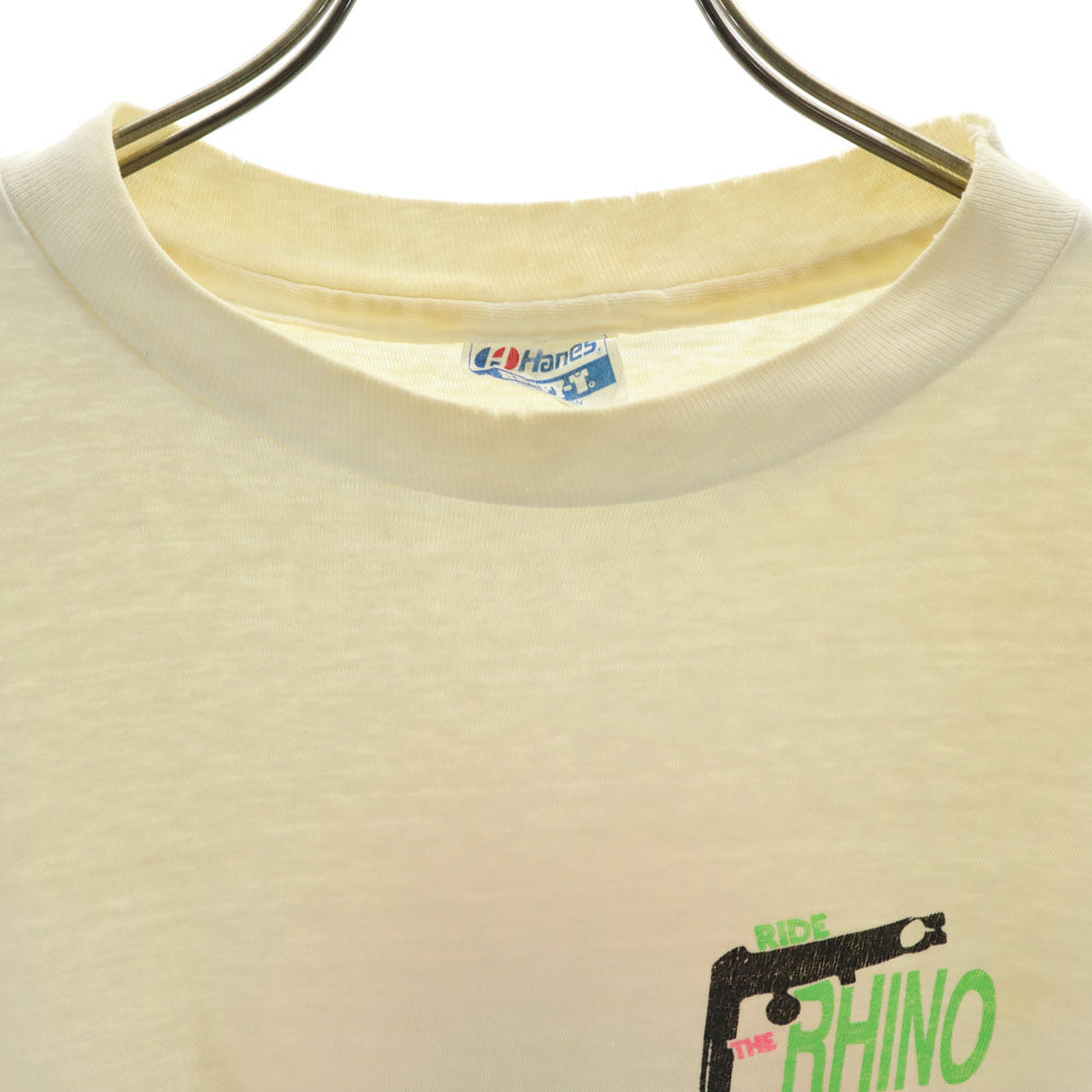 Hanes ヘインズ 80s 90s オールド バックプリント 半袖 シングルステッチ Tシャツ XL アイボリー系 BEETY-T アニマル サイ メンズ